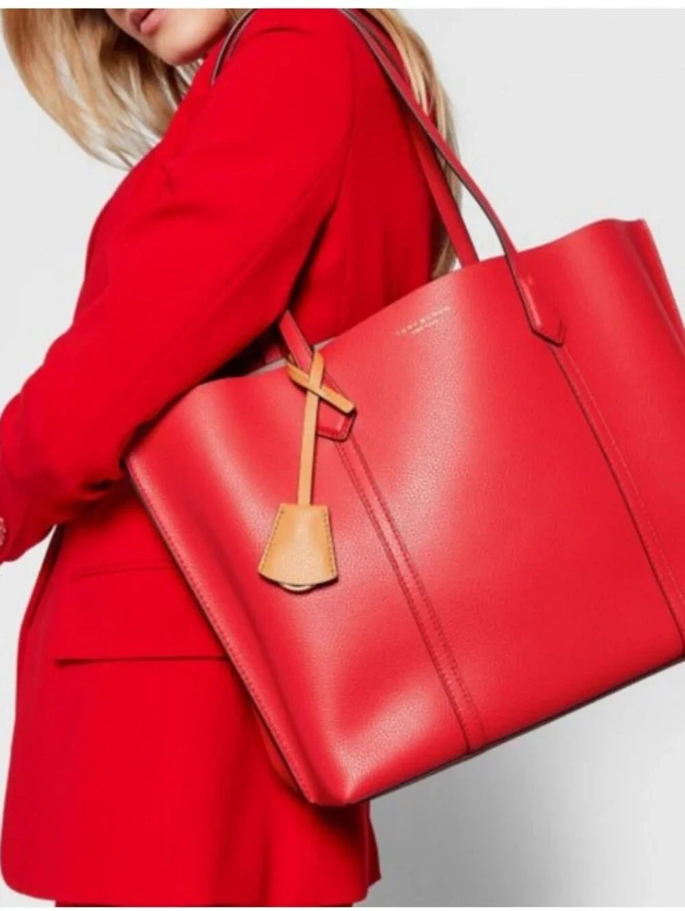 Tory Burch Perry Triple-Compartment Tote in Brilliant Red